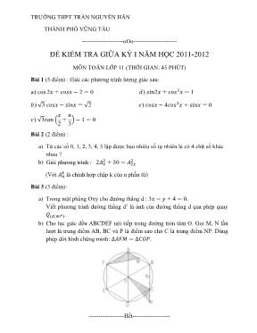 Đề kiểm tra giữa kỳ I năm học 2011-2012 môn Toán lớp 11 (thời gian 45 phút)